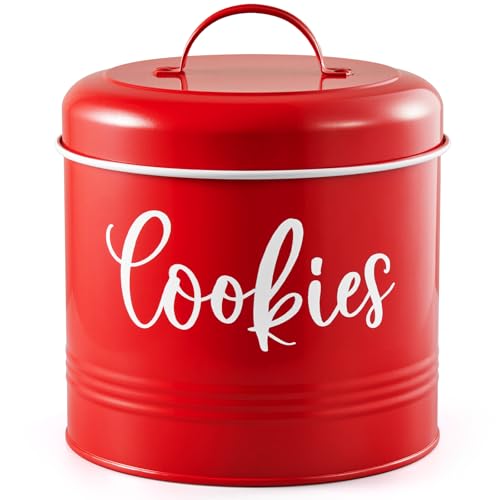 Bivvclaz Cookie Jar with Airtight Lid - 1 Gallon Vintage Cookie Tin for Kitchen Counter - Large Food...