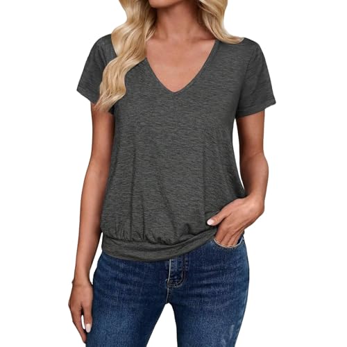 T-shirt femme col en v manches courtes en coupe ample pour le printemps été