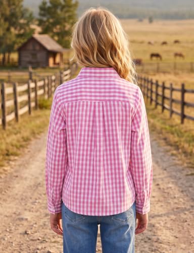 Image of Noomelfish Girls Long Sleeve Button Down Shirt Tie Front Western Tops Cowgirl Outfit (5-14 Years)