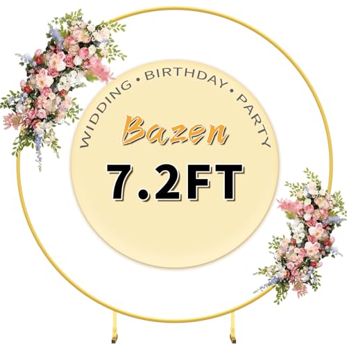 7.2FT Round Backdrop Stand Gold - Circle Balloon Arch Kit Frame Wedding Balloon Arch Kit with Stand Base Flower Ring Arch for Ceremony Birthday Party Baby Shower Christmas Thanksgiving Day