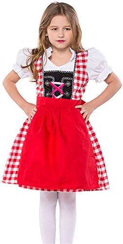 Bavarian Girl Costume,German Bavarian Children Dirndl Dress for Oktoberfest Halloween Carnival, Cosplay,Christmas (M, red)
