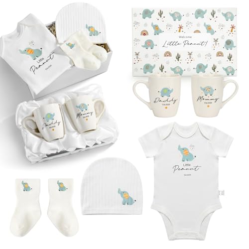 AW BRIDAL New Parents Gifts for Couples 2026 Cute Elephant Baby Shower Gifts Baskets for Girls Boys New Mom Pregnancy Gift for Women Gender Reveal Gift with with Mom and Dad Coffee Mugs
