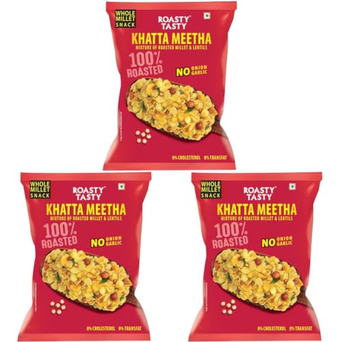 Image of Roasty Tasty Khatta Meetha Roasted Millet Namkeen Snack 200gm | Oil-Free, Millet Snack For Kids | No Onion, No Garlic | Healthy Snacks (Pack of 3)