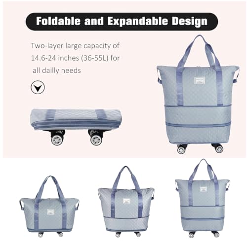 Image of Storite Nylon 40 Cm Expandable Travel Duffle Bag for Women Luggage Bag with Wheels Waterproof Foldable Bag with Rolling Detachable Wheels- (Blue - 40 x 22 x 56 cm)