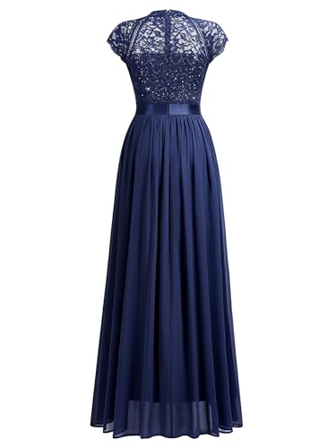 Miusol Women's Elegant Sequin Lace Contrast Chiffon Split Style Evening Party Maxi Dress4