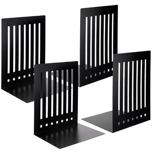 YooNotee 4 Pcs 10 Inch Heavy Duty Bookends Non-Skid Base Large Heavy Duty Book Ends Stopper for Office Books Vinyl Records Shelves Binders (Black)