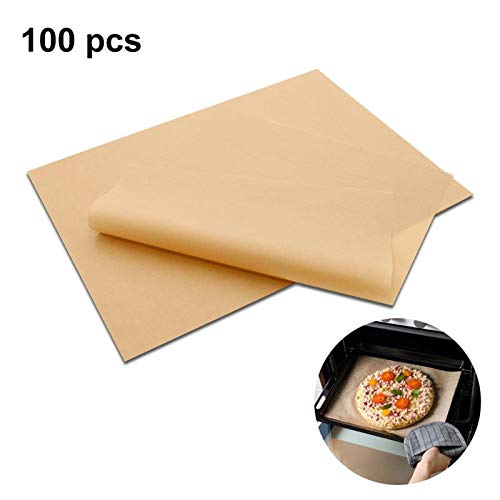 Carta pergamena, carta pergamena per cottura non sbiancata, antiaderente, pretagliata, 100 pezzi, per friggitrici, barbecue, vapore, padelle, biscotti, carta da forno