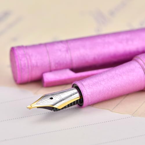 Image of Hongdian 1851 Forest Fountain Pen Pink Ice Flowers, Blade Nib Classic Design Calligraphy Pen with Converter and Metal Pen Case