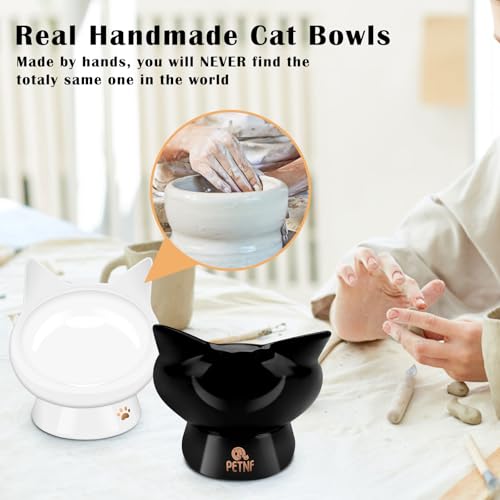 PETNF Cat Bowls for Indoor Cats,2 Pack Ceramic Raised Slanted Cat Food Bowl Elevated Tilted Whisker Friendly,Anti Vomiting Cat Feeding Bowl,Black White Kitty Water Bowl,Ergonomic Cat Dishes Plate Set - Thumbnail 4