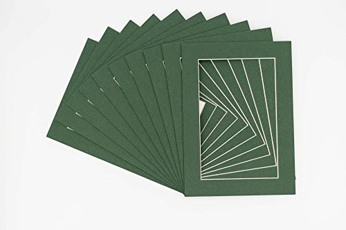 Hunter Green Acid Free 5x7 Picture Frame Mats with White Core Bevel Cut for 4x6 Pictures - Fits 5x7 Frame - Pack of 10 Mats