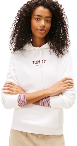 Tommy Jeans Sudadera con Capucha TJW REG ESS Logo 2 EXT DW0DW21921 para Mujer, Color Blanco (Crudo), Talla M, Blanco (Ecru), M