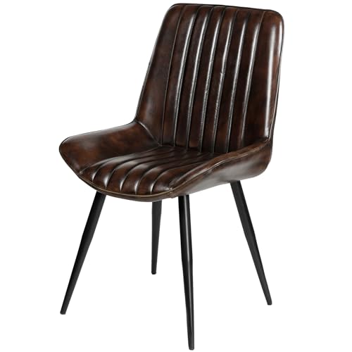 Casa Moro Chaise de salle à manger, en cuir, marron antique, rembourrée, chaise de salle à manger, chaise de salon