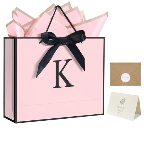 QLSKO Personalized Initial Paper Bag for Women Grils,Monogrammed Gift Bag with Bow...