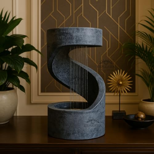 Image of EXPLEASIA Spiral Table Desk-Top Indoor Fountain Water Fountain for Garden Water Fountain for Home vastu Fountain for Home Decor Waterfall (31L x 31B x 59H cm) (Grey)