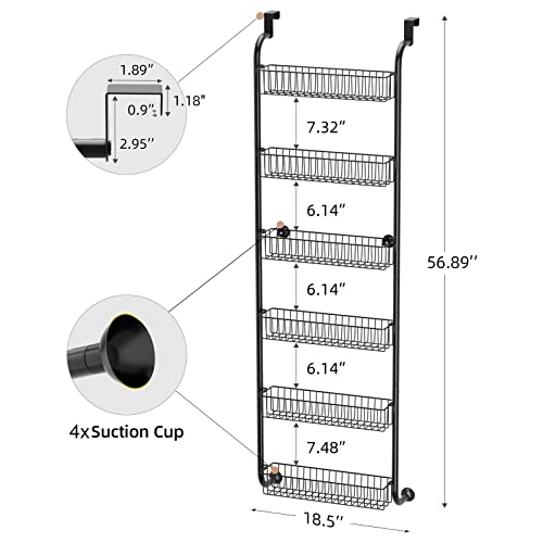 Ottolives 6-Tier Over The Door Pantry Organizer Rack, Over The Door Organizer With 6 Full Baskets, Heavy-Duty Metal Hanging Over The Door Storage Spice Rack, Bathroom Over Door Organizer -Black #TOP1