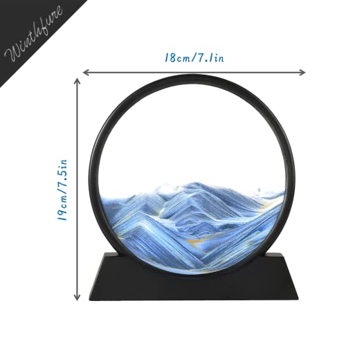 Winthfure Moving Sand Art Picture-3D Deep Sea Sandscape In Motion Display Round Glass Flowing Sand Frame, Kid's Large Desktop Sand Art Toys, Relaxing Home And Office Decorations (7", Blue) #TOP4