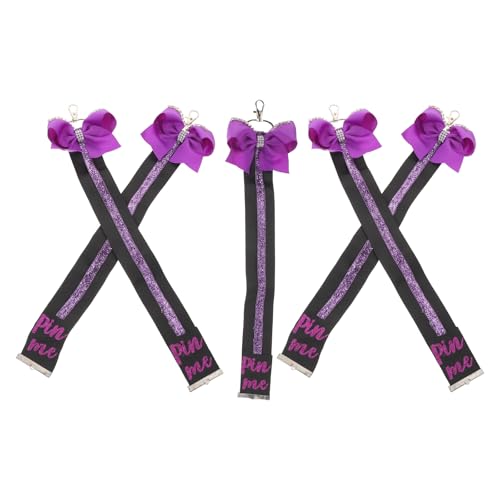MUCKLILY Llaveros Lazo Brillante para Mochila 5 Piezas, Accesorio de Cinta Pin Me para Animadoras, Color Morado, Decorativo para Niñas, Adolescentes y Mujeres, Etiqueta de Bolsa