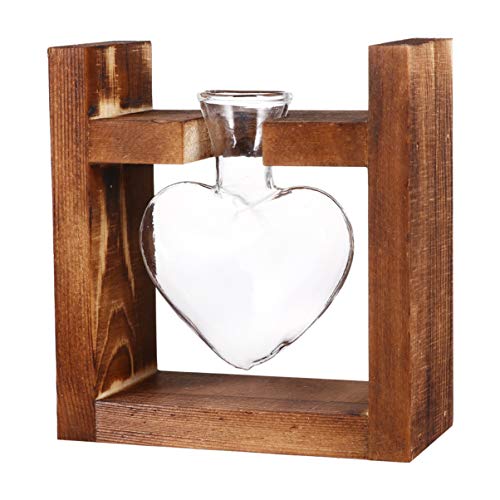 Jarrón hidropónico de Cristal en Forma de corazón, con Soporte de Madera para decoración de Escritorio de casa, Oficina, Boda, jarrón de Cristal con Soporte de Madera