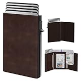 typecase Mens Wallet Card Holder: Pop Up Aluminum Case, Genuine Leather, Smart, RFID Blocking, Slim, Minimalist, Front Pocket - 9-14 Card Capacity | ID Window | Cash Slot - Oil Wax Brown
