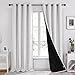 Deconovo Faux Linen Total Blackout Curtains Grommet Noise Reducing Panels with Black Backing,Natural White, 52x84 Inch