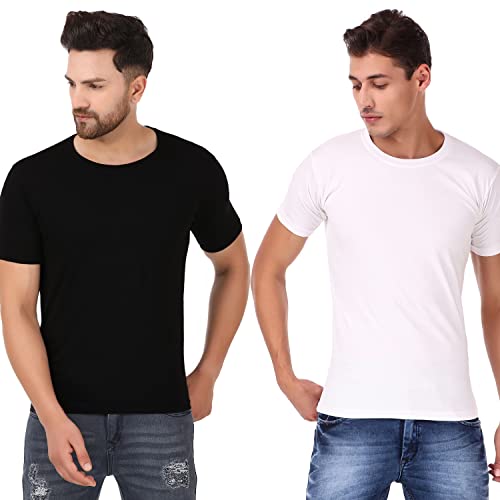 Image of Men's Plain Tshirt | Any Time Wear | Black & White Tshirt |Regular fit Half Slevees Round Neck Pure Cotton Black & White Tshirt | Pack of 2 | Pack of 3