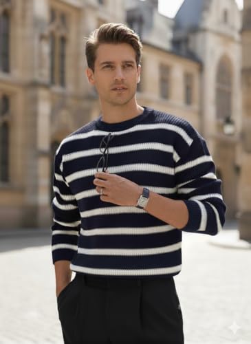 Image of Pivl Men's Winter Round Neck Striped Sweater