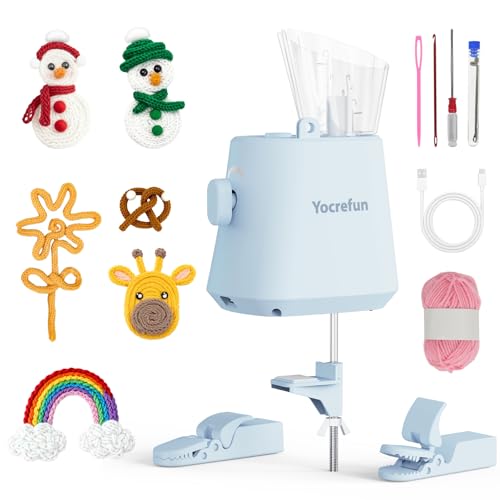 Yocrefun Automatic I-Cord Knitting Machine, Electric iCord Maker Tool, i-Cord Knitter Crochet Machine, Hands-Free Yarn Knitter for Fast DIY Crochet Knitting Projects (Blue)