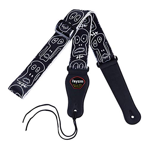 Rayzm Guitar Strap/Bass Strap, Polyester Belt For Acoustic/Electric/Bass Guitar With Plectrum Picks Pocket & Cool Skull, 5Cm Wide, Adjustable Length - 6