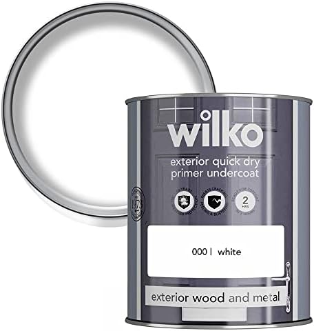 wilko Quick Dry Exterior White Primer and Undercoat, 10 Years All-weather Protection, Exterior Wood and Metal Undercoat Paint 750ml