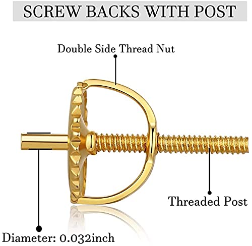 Catinee 3Pairs Gold Screw Earring Backs Replacements,14K Gold Plated 925 Sterling Silver Locking Hypoallergenic Screw On Earring Backs For Studs,Screw Backs Fit Forthreaded Post 0.032"(Gold) #TOP4