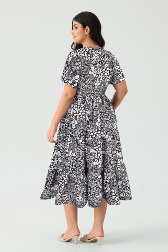 Image of TIYOMI Women Plus Size Dress Boho V Neck Short Sleeve Beach Maxi Dresses Floral /Stripe /Leaves /Lemon XL-5XL