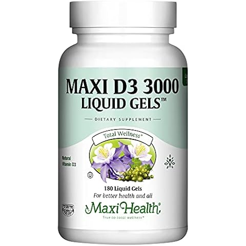 Maxi Health Kosher Vitamin D3 3000 IU - Pure Vitamin D 3000 IU for Healthy Bones, Teeth, Immune Support - High Absorption Vit D3 (180 Liquid Gels) Cover