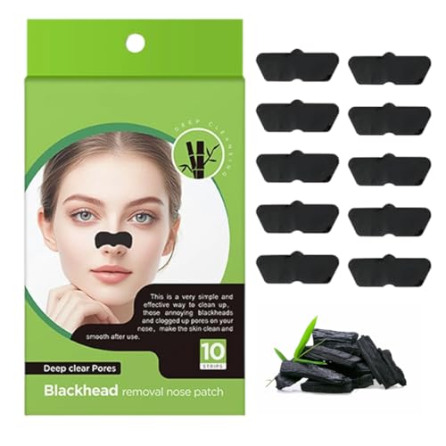 HAMKU 10 Piezas Tiras de Carbón de Bambú para la Nariz, para Eliminar los Puntos Negros y Desbloquear los Poros, Aptos para Todo Tipo de Pieles, Tanto para Mujeres Como para Hombres