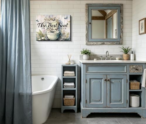 Image of Frimeeme Framed Funny Bathroom Canvas Wall Art,12x16 in