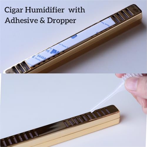 4 Pack Cigar Humidifier Strips for Humidor, Reusable Long-Lasting Humidity Control Solution with Adhesive & Dropper - Compact, Portable Travel Design for Cigar Box, Jar, Cabinet, Case (Gold)