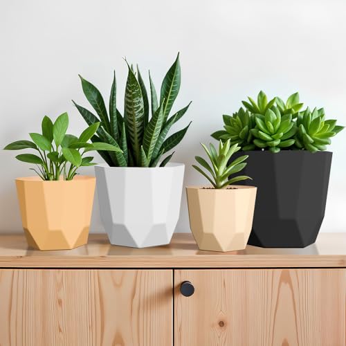 Image of YUCCABE ITALIA SHERA Hexa Plastic Planter Pot for Plants | Decorative Flower Pot | UV Protected Lightweight Indoor Outdoor Gamla for Home Decor, Balcony, Garden & Living Room