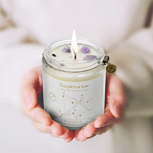 Zodiac Sign Candles, Zodiac Crystal Sign Candles,Astrology Scented Candles Best Friends Gifts for Women, Men Sister Brother Zodiac Funny Birthday Gift Candle Jar (Sagittarius)