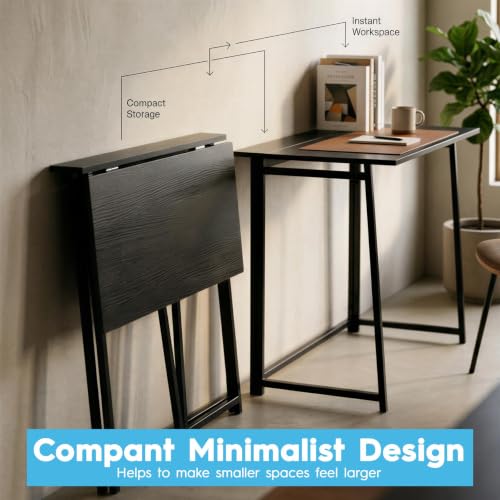 Image of Harbour Housewares Deluxe Wooden Folding Desk - Computer, Laptop Space Saving Wooden Desk, Contemporary - 80cm - Black