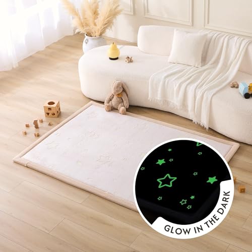 Image of Hakuna Matte GlowCloud Baby Play Mat for Floor 47 inchx 67 inch Stars | Coral Velvet high-Density Foam Rug for Crawling & Cozy Play - Non-Slip