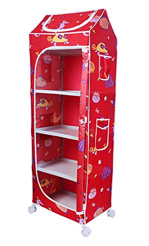 Image of Little One's | 5 Plastic Shelves Baby Foldable Wardrobe (Made in India), Unbreakable Material, (Steel Structure) | Aquatic Red | H5 /FR