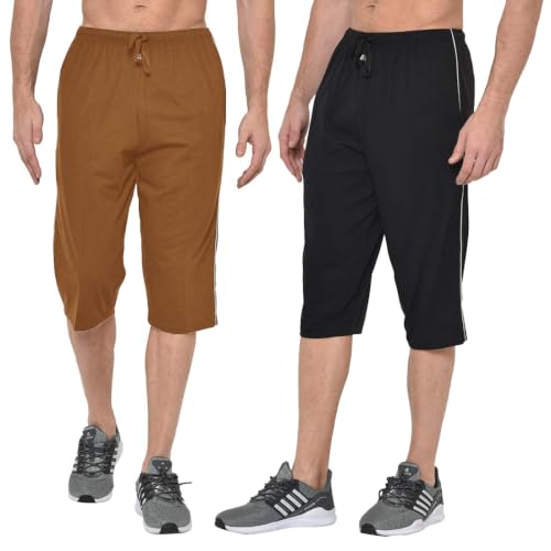 Image of Men's Regular Fit Cotton Three by Fourth, 3 /4th, Man Capri, Capris, Three Quarter, Capri for Men, Printed, Sports Running, Three Quarte, Casual Lounge Short, Nightwear Sleep Shorts, Pack of 2