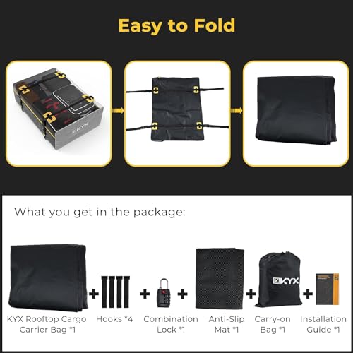 KYX Rooftop Cargo Carrier Bag, Car Roof Bag Cargo Carrier –15 Cubic Feet Waterproof Roof Top Luggage Bag for All Cars with/Without Racks, Double Rain Curtain, Anti-Slip Mat - Thumbnail 7