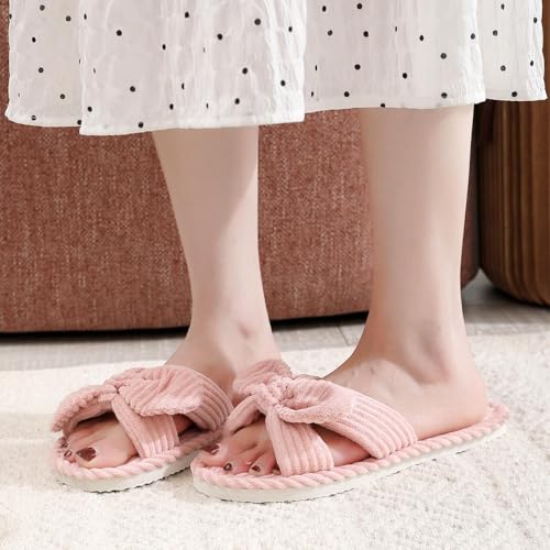 Summer House Slippers for Women - Memory Foam Indoor Shoes Lightweight Bow-Tie Open-Toe Design for Spring/Autumn Home Use Size 5-103