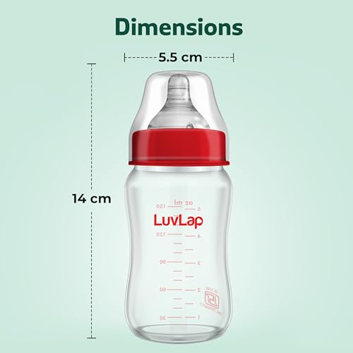 Image of LuvLap Natura Flo Wide Neck Glass Feeding Bottle, New Born /Infants /Toddler Upto 3 Years, BPA Free, Ergonomic Shape is Easy to Hold, with Anti Colic Nipple, 150ml