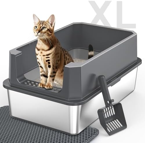 Stainless Steel Litter Box, Extra Large Litter Boxes for Big Cats...