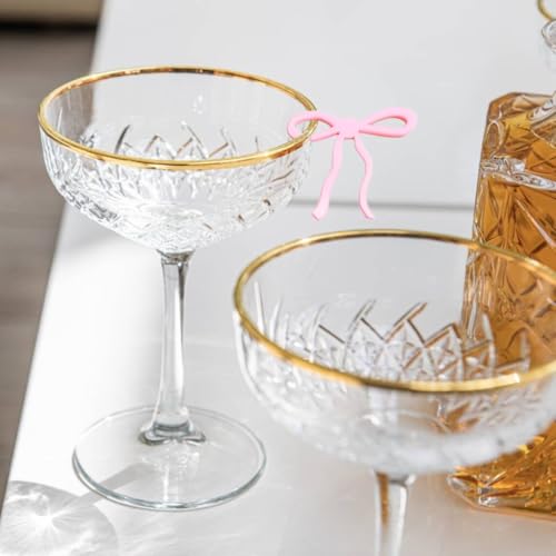 Marcadores de bebidas con lazo rosa para decorar copas en cumpleaños y bodas coquetas 5