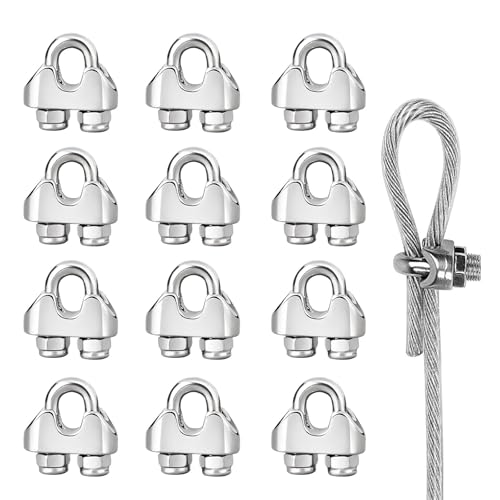 Anhoer 12Pcs M3 Wire Rope Cable Clip Clamps for 3mm (1/8) Stainless Steel U Bolt Saddle Fastener Rope Grip Galvanized for Rigging and Tension Cable Garden Tension Wire