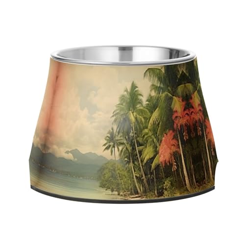 PaChyLuu Summer Palm Tree Dog Bowls Cat Bowls Stainless Steel Food Bowl Non-Slip Pet Bowl for...