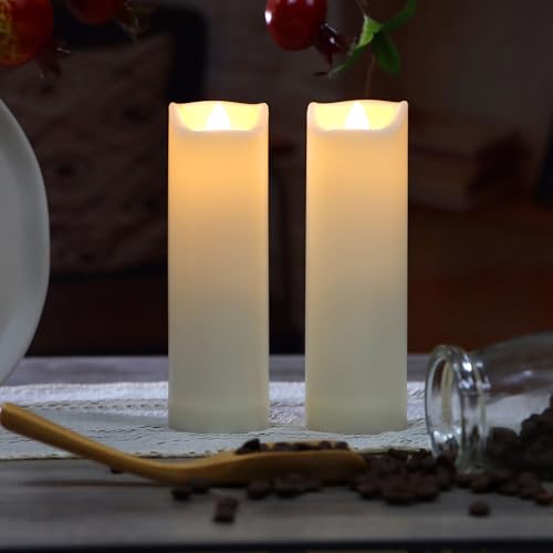 Image of CANDLE CHOICE Waterproof Outdoor Battery Operated Flameless Candles with Auto Timer Flickering Plastic Resin Electric LED Slim Pillar Lights for Lantern Patio Garden Wedding Decorations 2 inchx7 inch 2 Pack