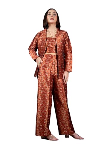 Image of PURVAJA Women's Full Sleeve Crop Top Trouser Printed Co-Ords Set